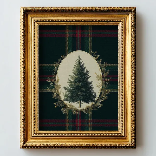 Plaid Holiday Pine Tree Vintage Tartan Art Print