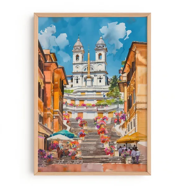 Rome Spanish Steps Watercolor Travel Poster, Italy