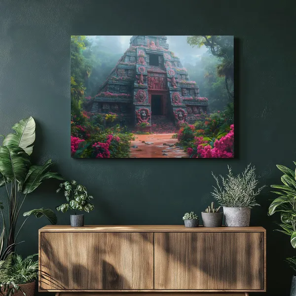 Mayan Temple Jungle Art Print, Tropical Decor