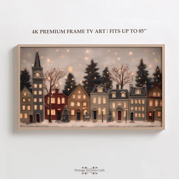 Cozy Christmas Village Street Scene Holiday Art Print