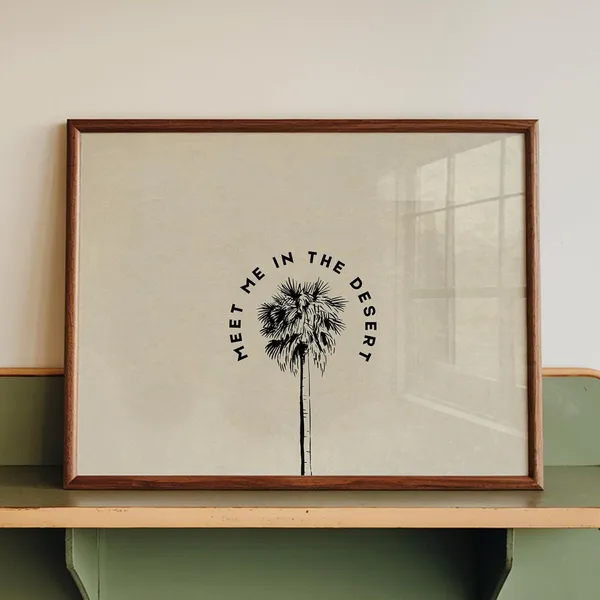 Retro Desert Palm Tree Art Print, Boho Neutral Decor