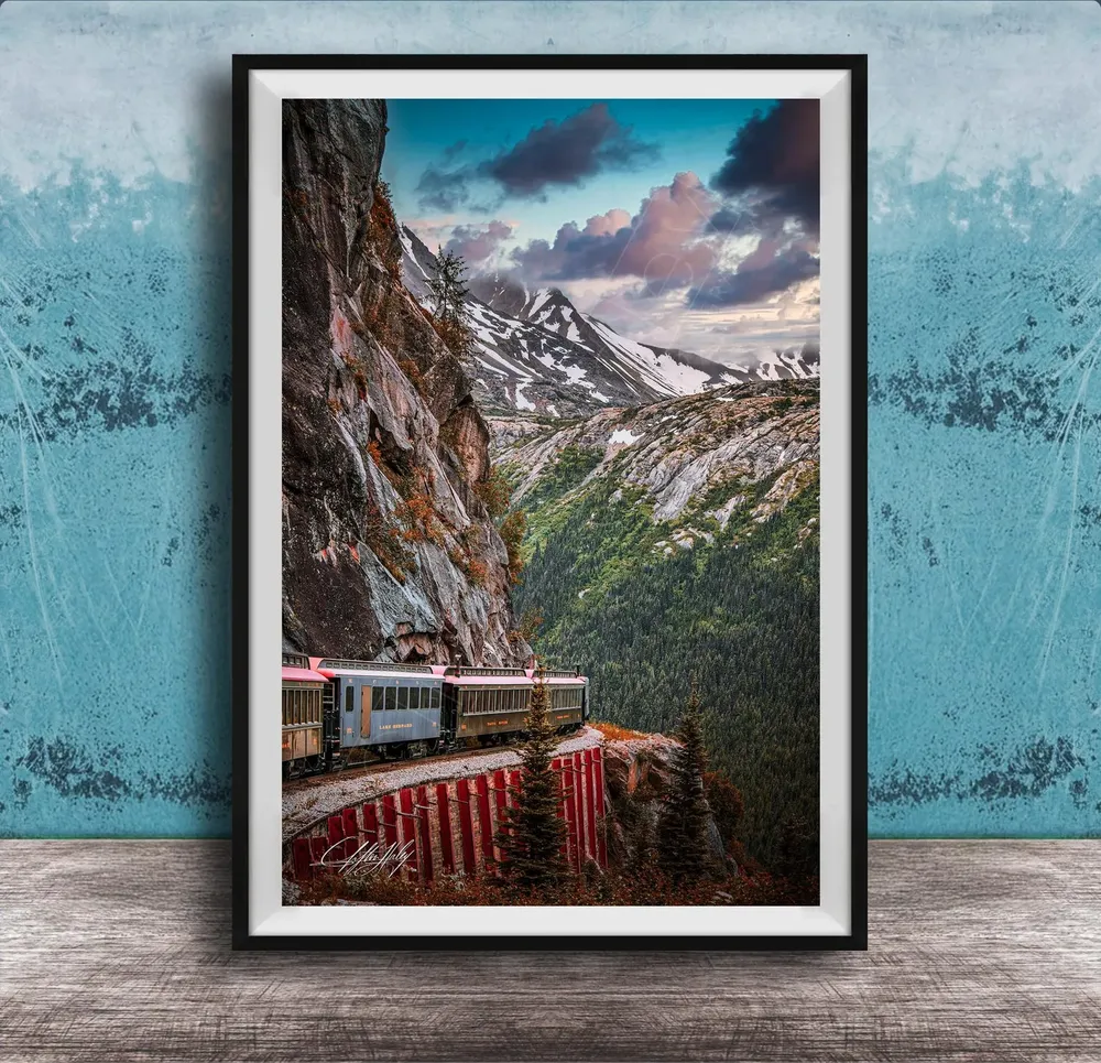 Alaska Train Print, Skagway Mountains and Yukon Route Rustic Decor