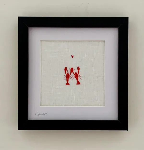 Handpainted Lobsters On Linen Art Print