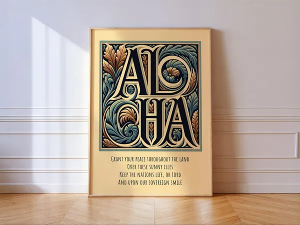 Vintage Aloha Hawaii Anthem Typography Travel Poster