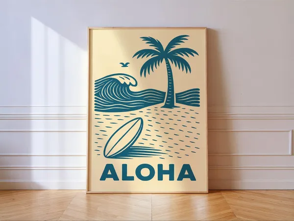 Aloha Surf Print, Vintage Island Wave Poster