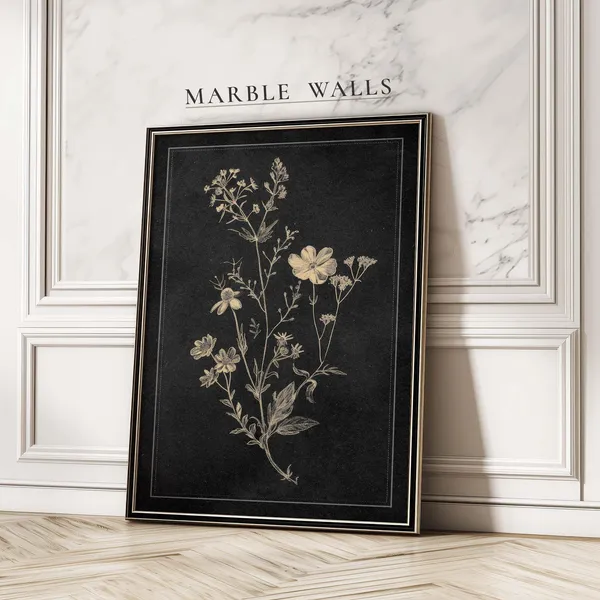 Vintage Black Floral Wildflower Sketch Art Print