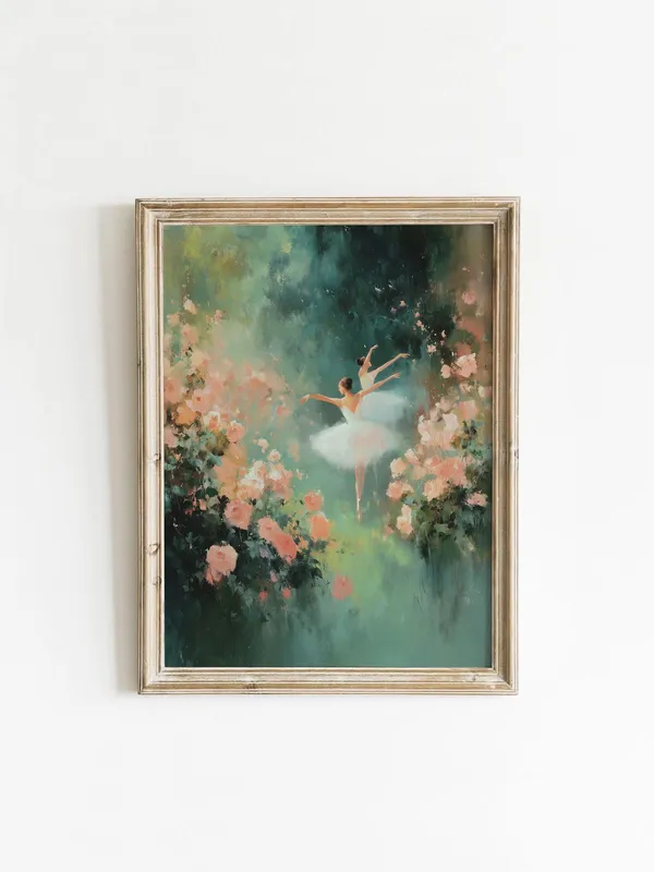Garden Ballerinas Elegant Ballet Art Print, Vintage Spring