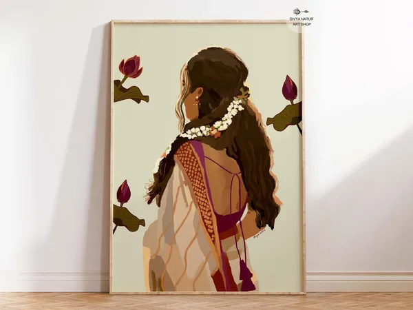 Traditional Woman Saree Illustration Poster