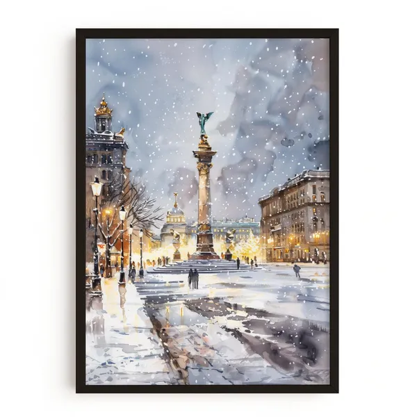 Kyiv Winter Art Print, Independence Square Travel Poster