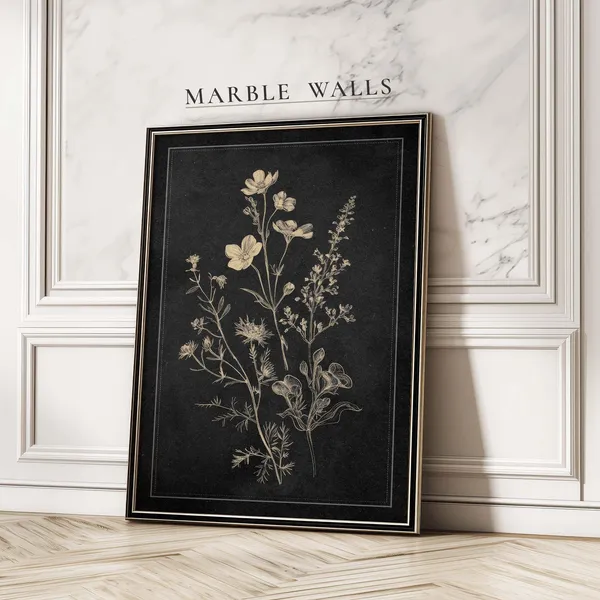 Vintage Botanical Wildflower Sketch, Living Room Art Print