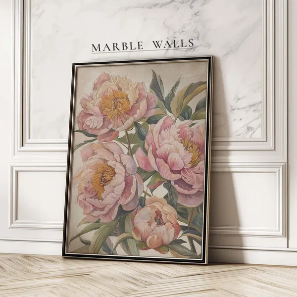 Antique Peony Art Print, Vintage Flower Poster