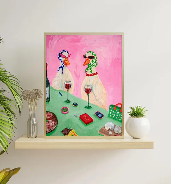 Quirky Goose Wine Poster, Retro Maximalist Decor