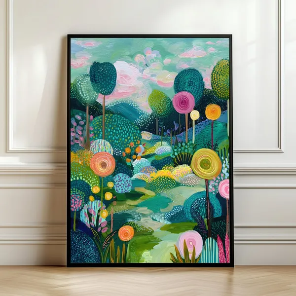 Whimsical Colorful Forest Abstract Landscape Art Print