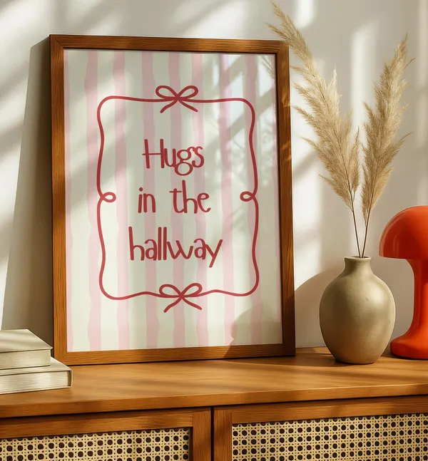 Hugs In The Hallway, Cute Home Welcome Art Print
