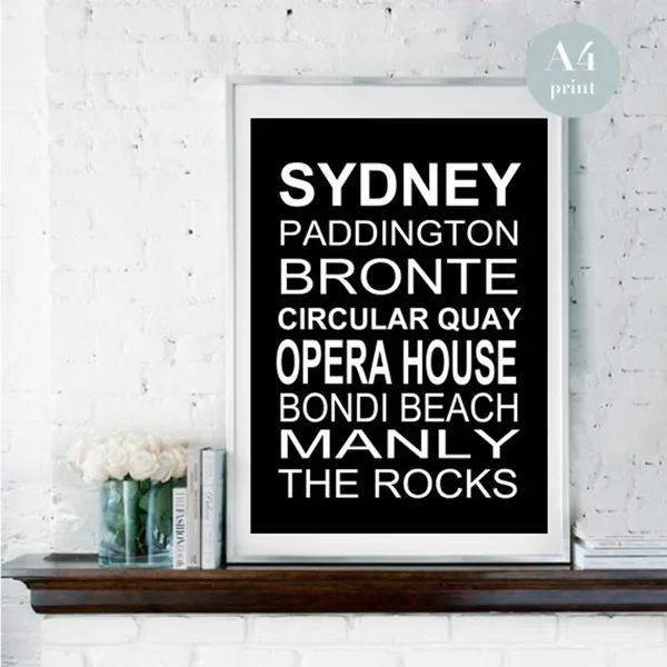 Sydney Typography Poster, Bondi Beach Travel Poster