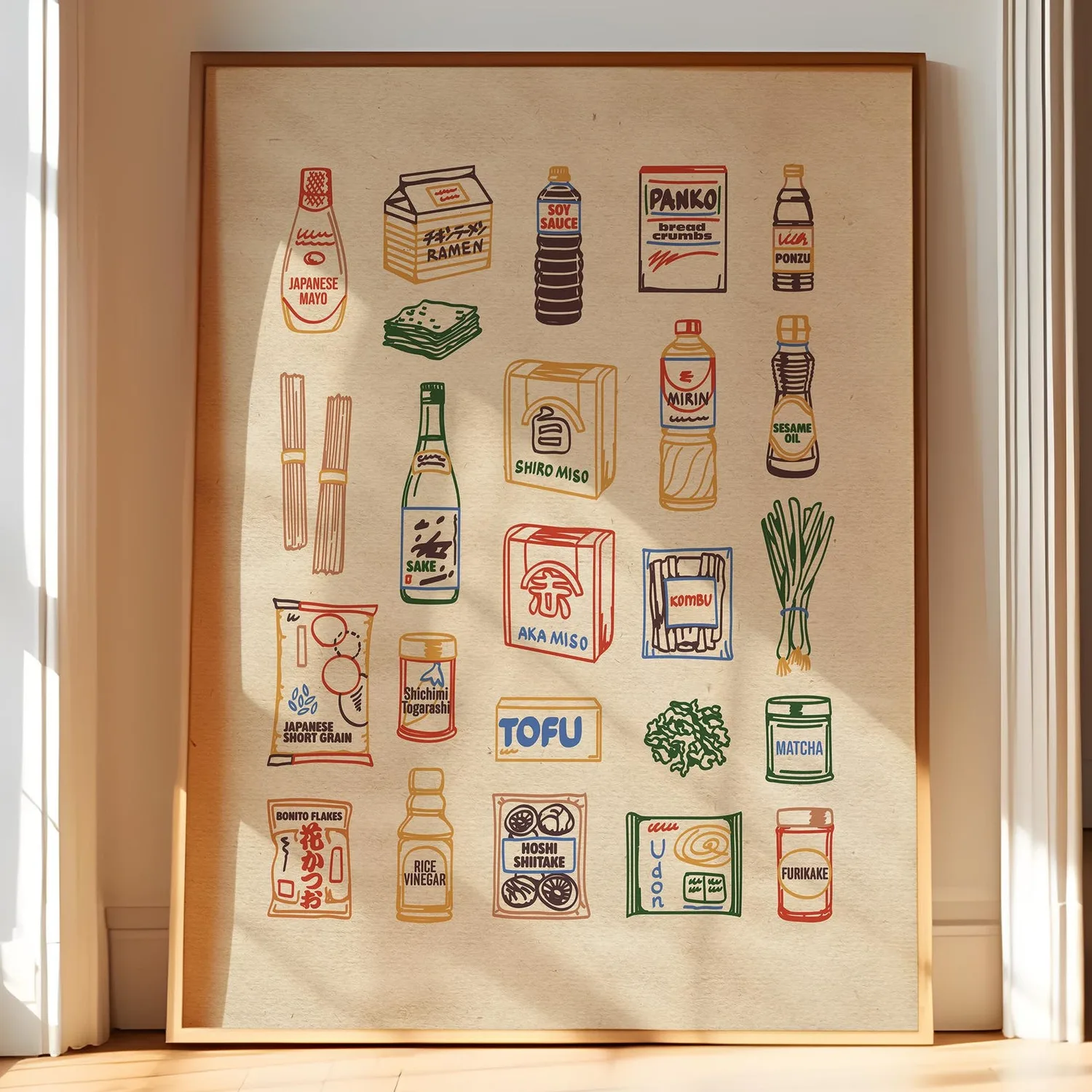 Japanese Pantry Illustration Art Print, Ramen Sushi Bar Decor
