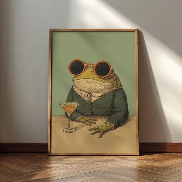 Frog With Cocktail Poster, Whimsical Animal Print