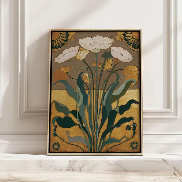 Art Nouveau Floral Print, Vintage Dining Room Decor