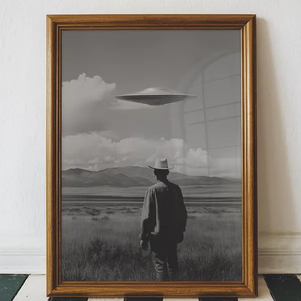 Vintage Space Cowboy Desert Ufo Travel Poster