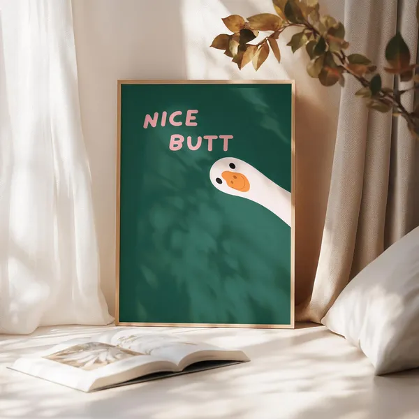 Nice Butt Goose Poster, Minimalist Animal Humor