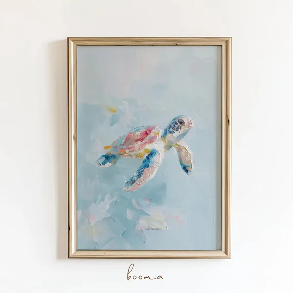 Sea Turtle Line Art Print, Coastal Wall Decor