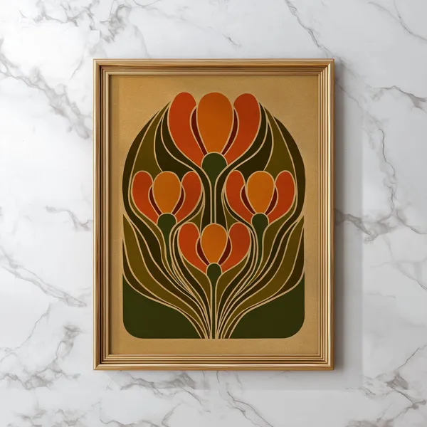 Retro Tulip Art Nouveau Floral Art Print