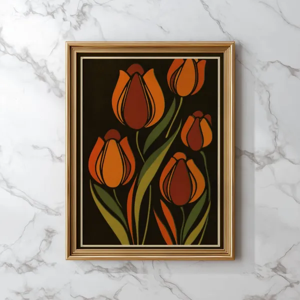 Tulip Flower Art Print, Retro Vintage Mid-Century