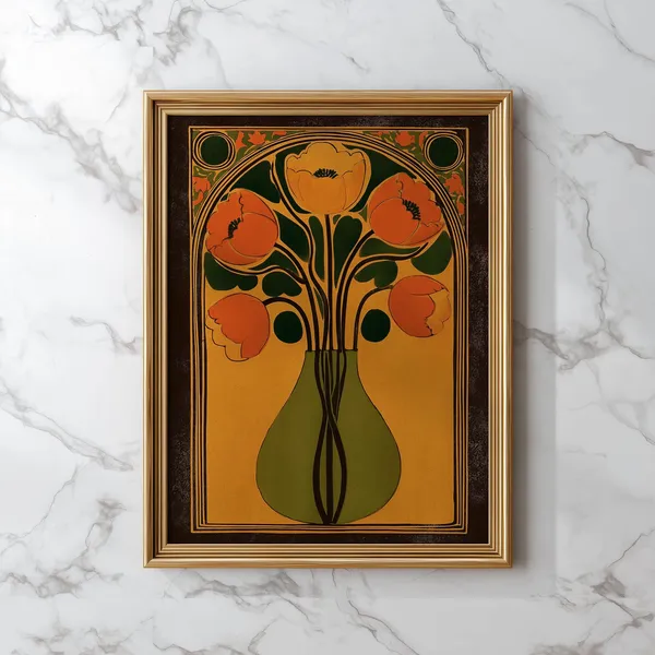 Vintage Art Nouveau Floral Vase Art Print