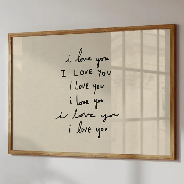 I Love You Minimalist Quote Poster, Bedroom Decor