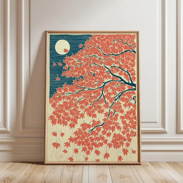 Japanese Maple Autumn Art Print, Vintage Landscape