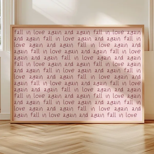 Fall In Love Again Pink Quote Poster, Retro Minimalist