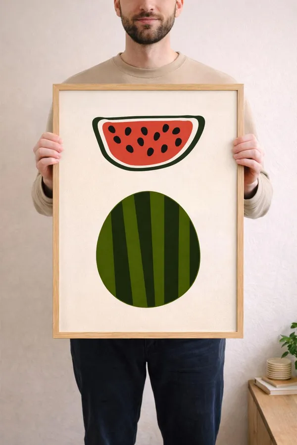 Watermelon Illustration Vintage Food Art Print Set