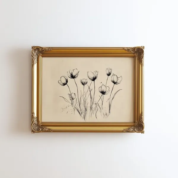 Vintage Floral Sketch Art Print, Cottagecore Flowers