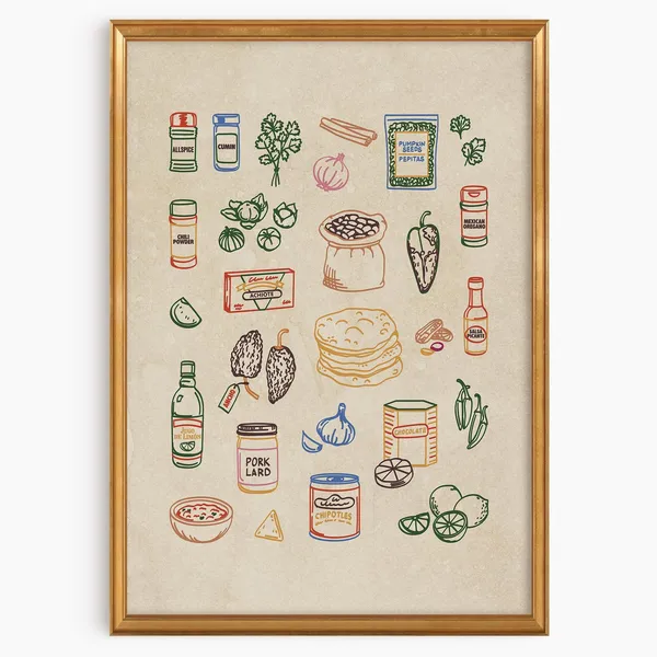 Mexico Pantry Art Print, Whimsical Kitchen Illustration
