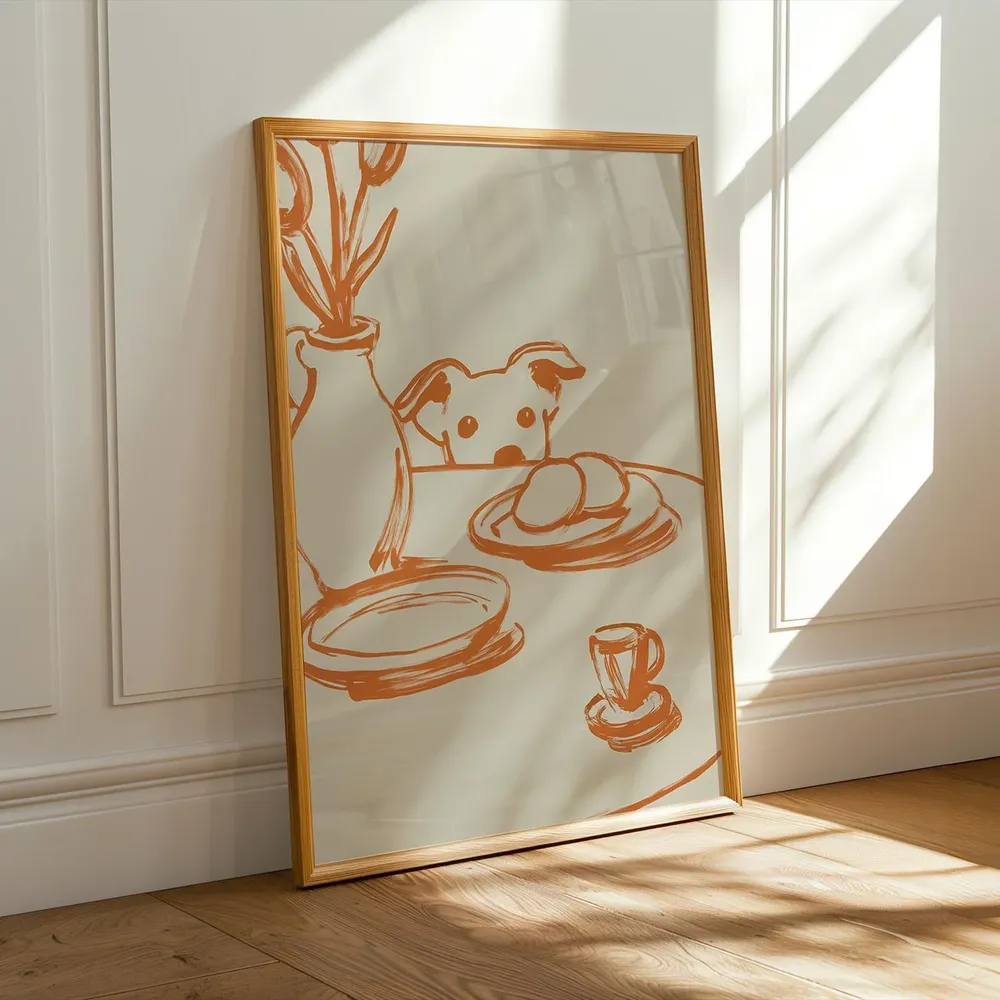 Peeking Dog Terracotta Minimalist Kitchen Line Drawing Poster - Image 6
