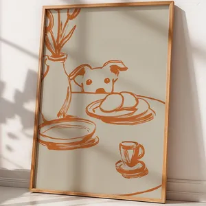 Peeking Dog Terracotta Minimalist Kitchen Line Drawing Poster