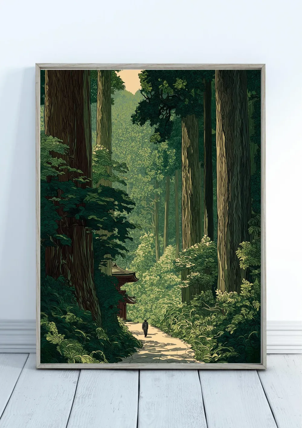 Towering Cedar Forest Path in Classic Japanese Woodblock Art Poster - Image 7