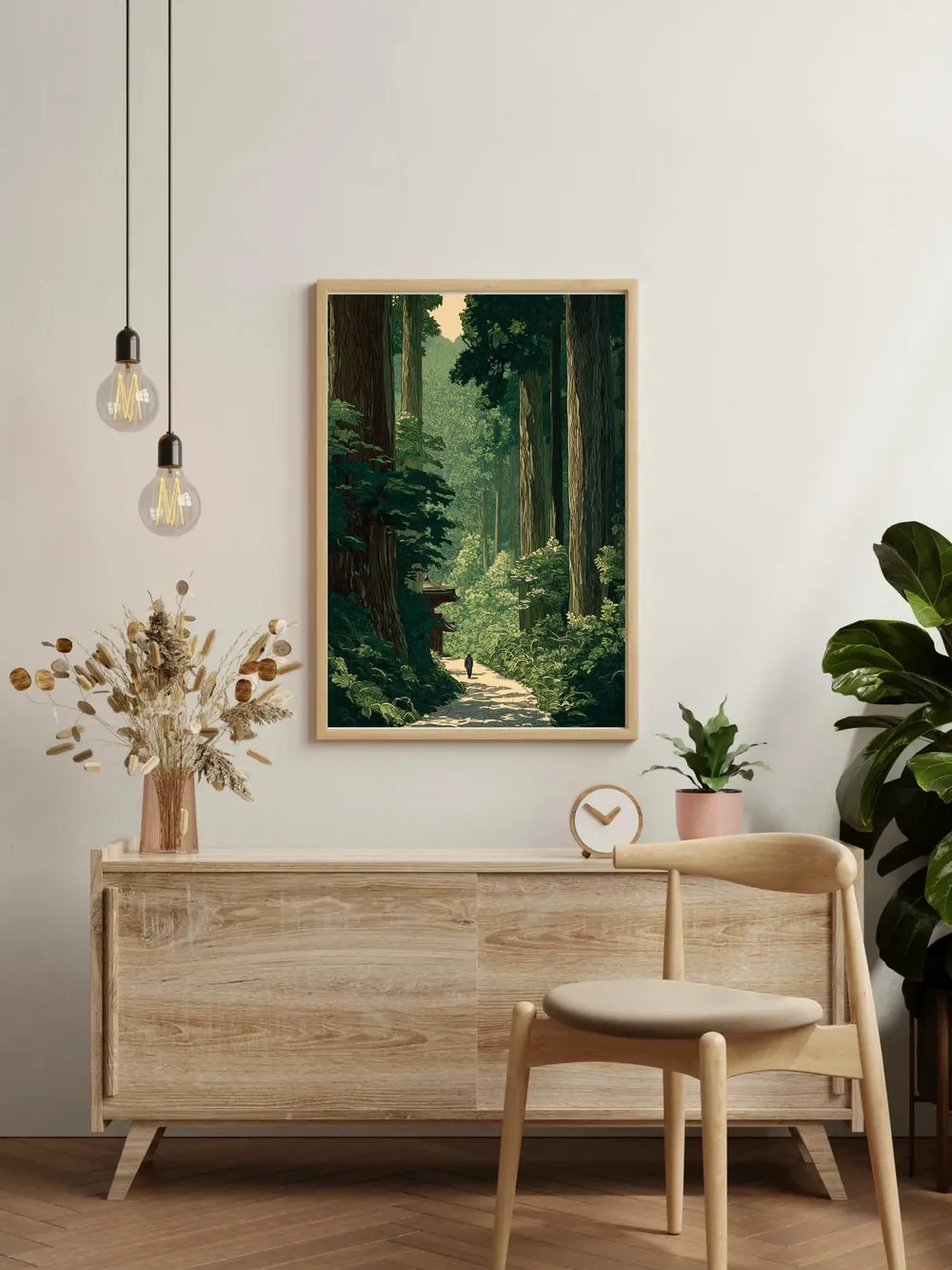 Towering Cedar Forest Path in Classic Japanese Woodblock Art Poster - Image 4