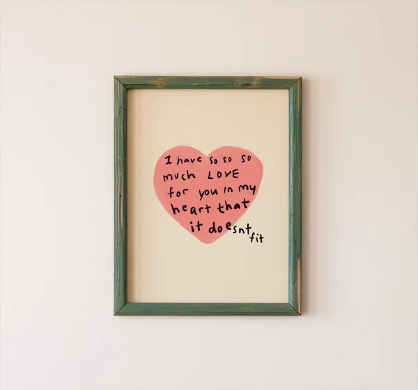 Pink Heart Handdrawn Typography Poster, Minimalist Decor