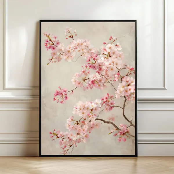 Elegant Sakura Blossom Art Print, Japandi Floral Decor