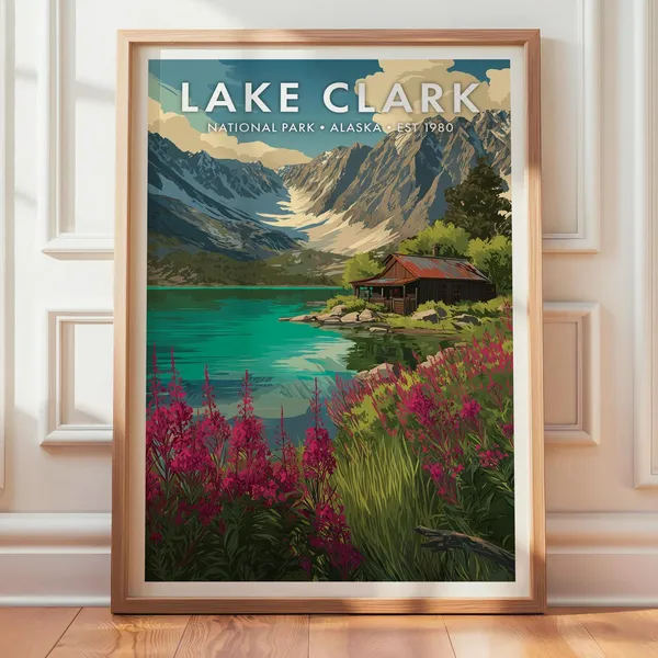 Lake Clark National Park Retro Travel Poster Print