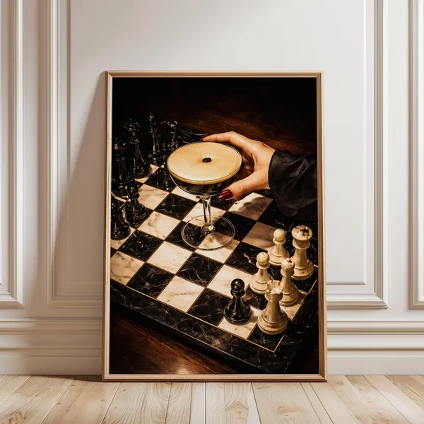 Chess Cocktail Poster, Luxury Speakeasy Bar Art