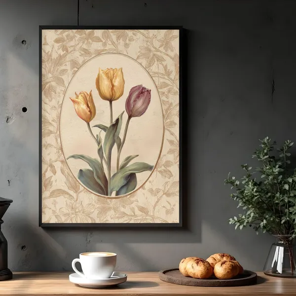 Antique Tulip Botanical Print, French Cottage Art Print