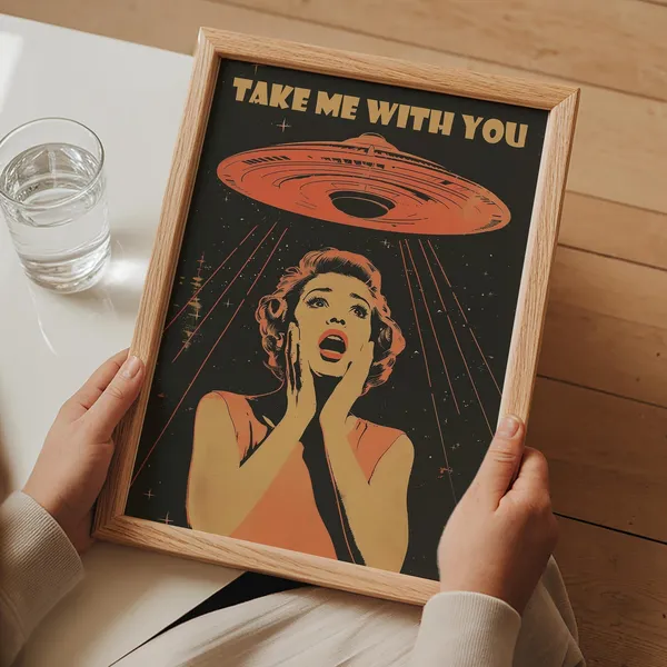 Retro Ufo Take Me With You Poster, Vintage Sci Fi