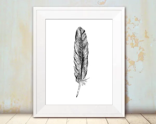 Feather Sketch Art Print, Nature Wall Decor