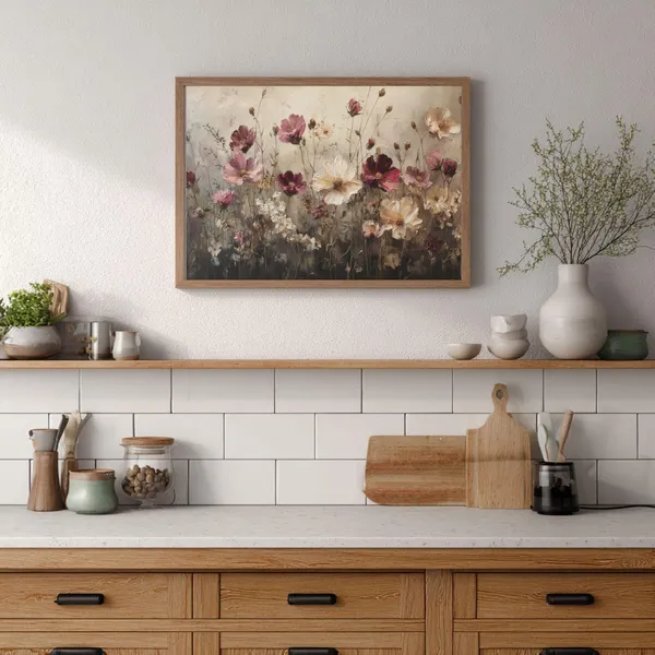 Vintage Wildflower Meadow Print, Moody Botanical Poster