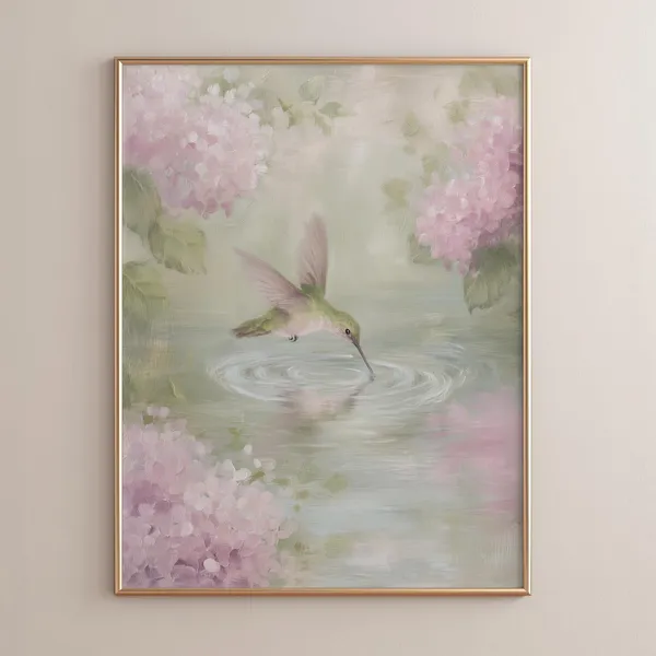 Blush Pink Hummingbird And Hydrangea Poster