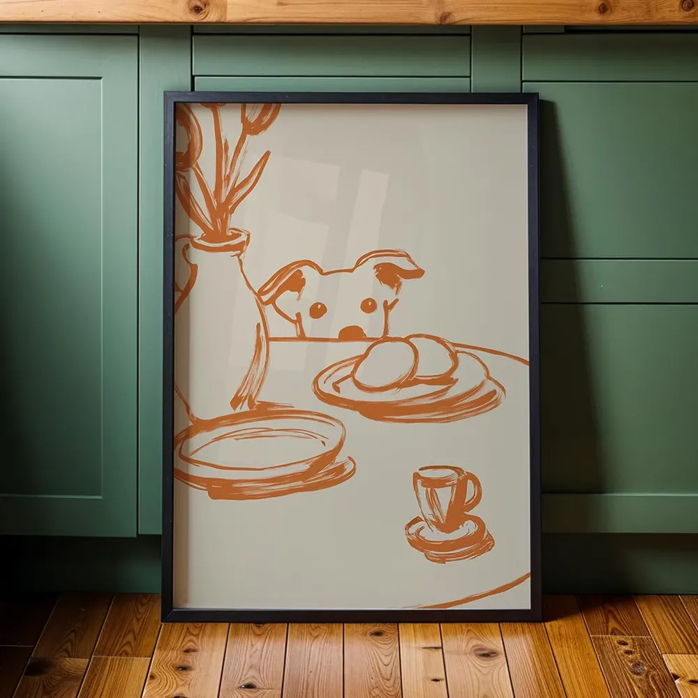 Peeking Dog Terracotta Minimalist Kitchen Line Drawing Poster - Image 7