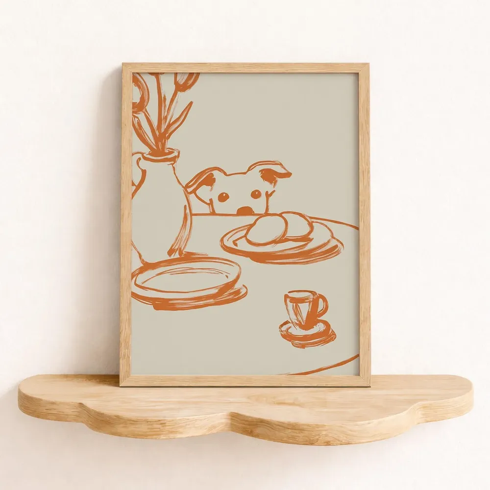 Peeking Dog Terracotta Minimalist Kitchen Line Drawing Poster - Image 8