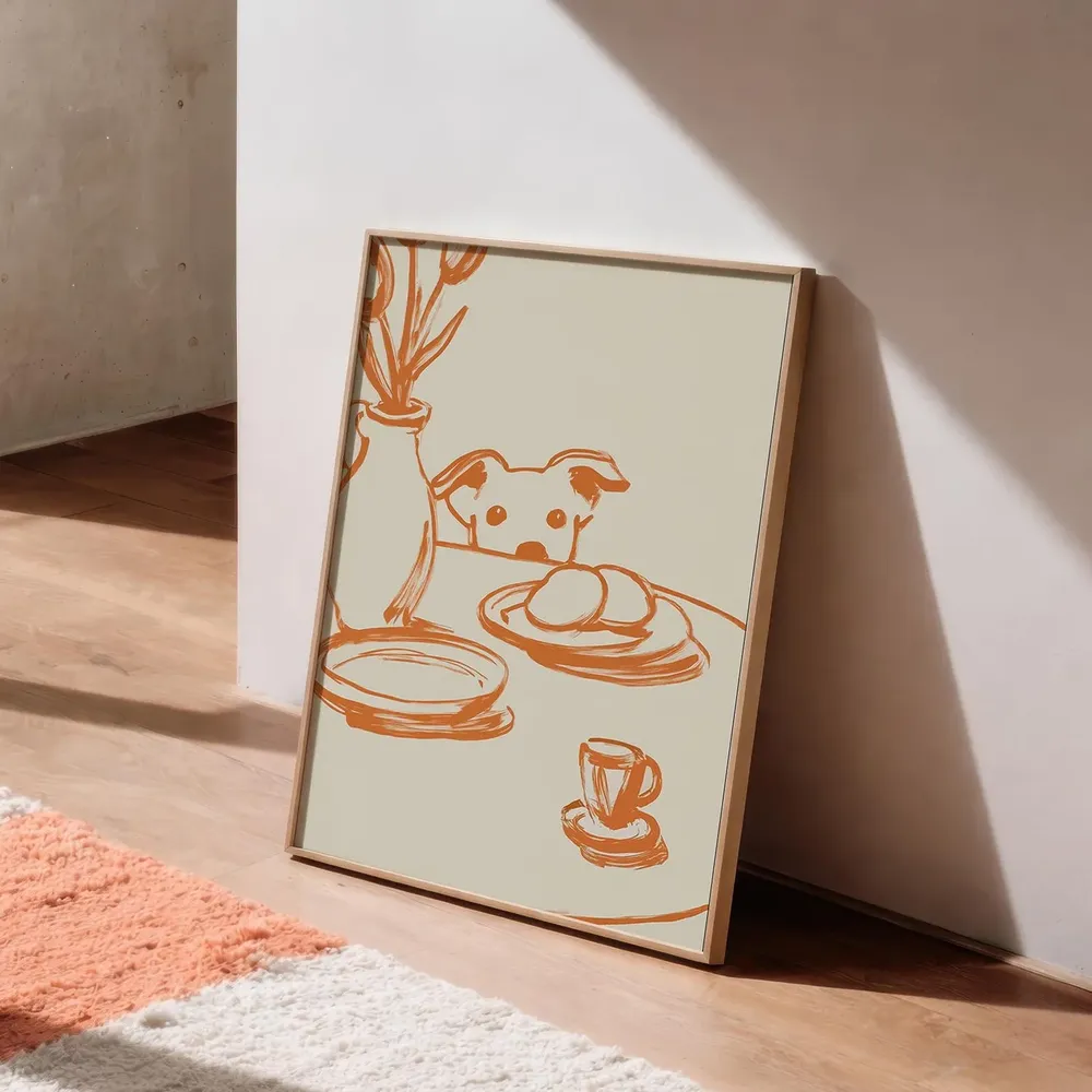 Peeking Dog Terracotta Minimalist Kitchen Line Drawing Poster - Image 4